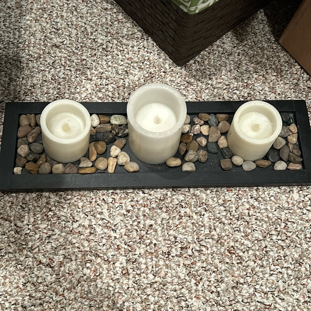 Decorative Battery Operated Candle Display with Rocks - Picture 1 of 2
